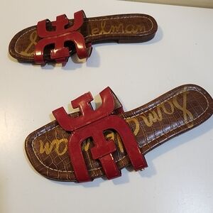 Sam Edelman Red Slide Sandals with Brown Sole Size 9